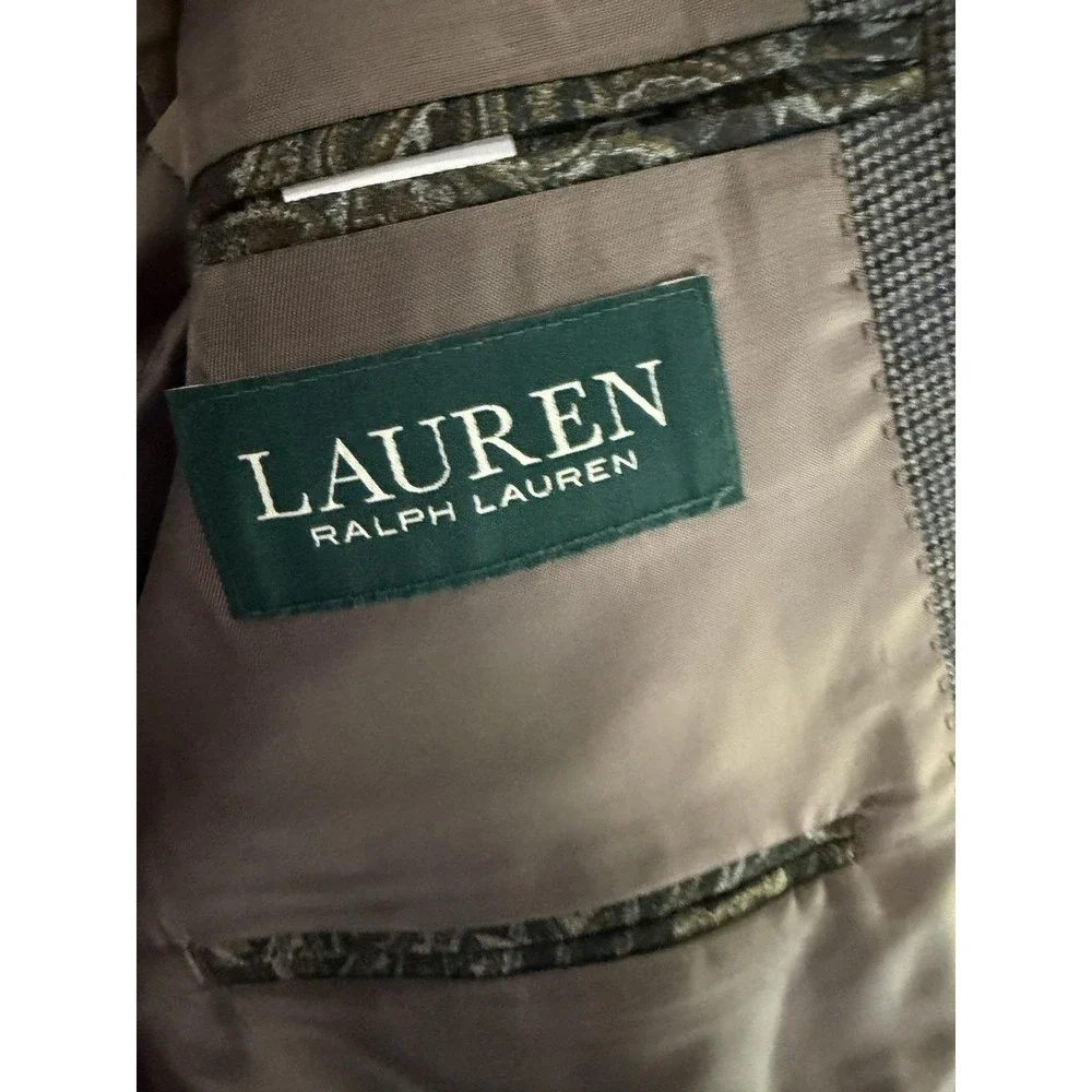Lauren Ralph Lauren Blazer Sport Coat Mens 42L Brown Check Tweed Stretch‎ Jacket